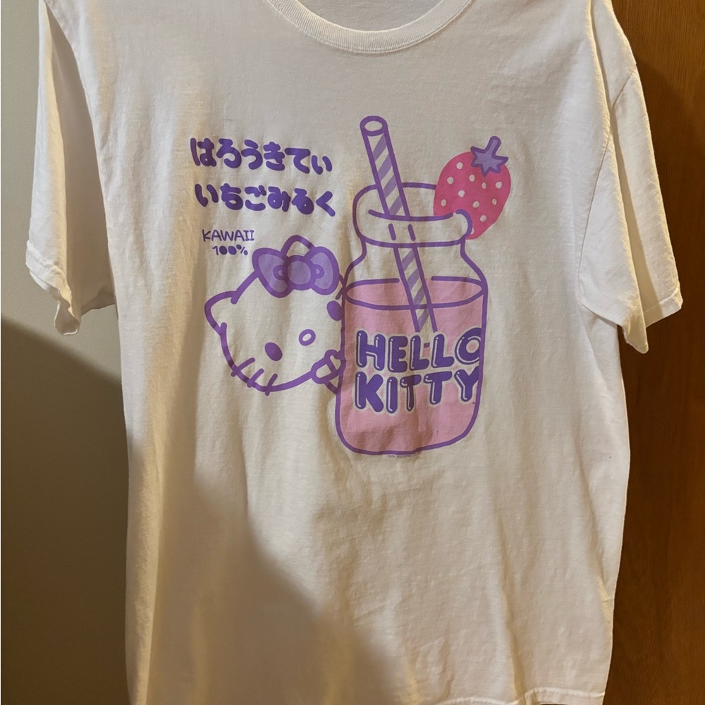 Women’s Hello Kitty White Tee with Milkshake Print Size Medium